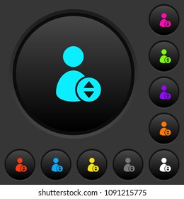 Move user account dark push buttons with vivid color icons on dark grey background
