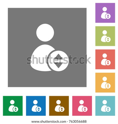 Move user account flat icons on simple color square backgrounds