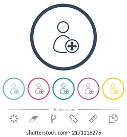 Mover los iconos de color plano del contorno de usuario en contornos redondos. 6 iconos de bonificación incluidos.