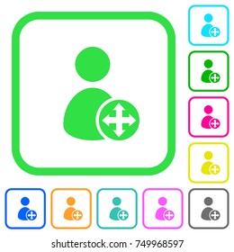 Move user vivid colored flat icons in curved borders on white background