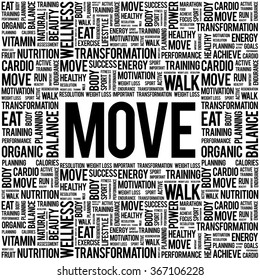 MOVE word cloud background, health concept