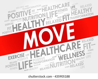 MOVE word cloud background, health concept
