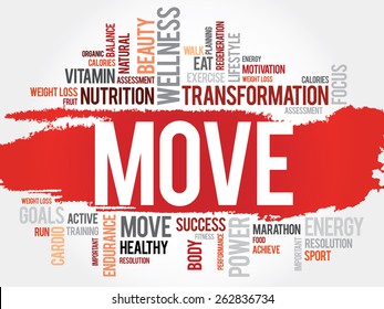MOVE word cloud, fitness, sport, health concept