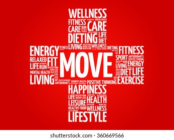 MOVE word cloud, health cross concept