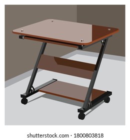 Moveable glass table and trolly vector illustration