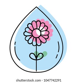 moved color beauty flower with leaves inside water drop