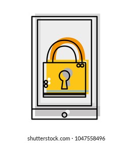 moved color close padlock object inside smartphone technology