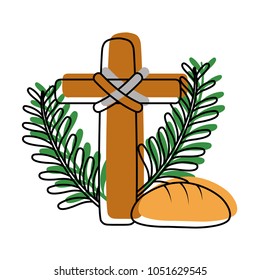 moved color cross catholic religion with palms and bread