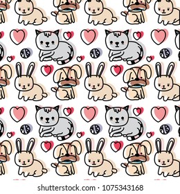 moved color dog and cat with rabbit animals background