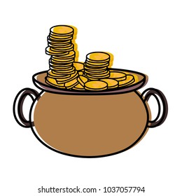 moved color gold coins money inside pot cauldron
