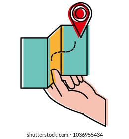 moved color hand with global map and location symbol