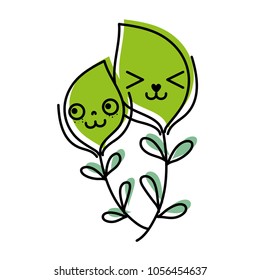 moved color kawaii facial expression leaves branches