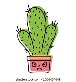 moved color kawaii sad cactus plant inside flowerpot