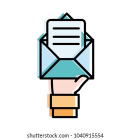 moved color man hand with e-mail message information