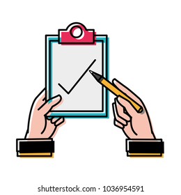 moved color man hands with pen and check list document