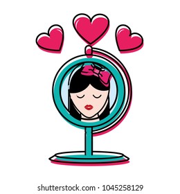 moved color mirror object reflecting woman with hearts