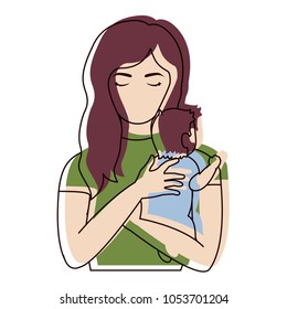 moved color nice mother hugging her son in the arms