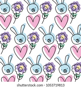 moved color rabbit head with flower and heart background