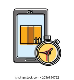 moved color smartphone with box package and chronometer time