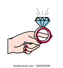 moved color woman hand with engagement ring diamond