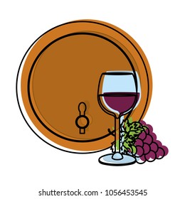 moved color wood barrel with grape fruit and glass