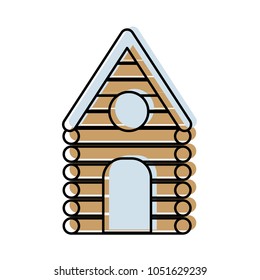moved color wood cabin house with roof and door