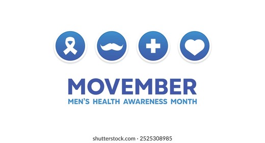 Mês da Consciência Movember. Ribbon, Mustache, mais ícone e coração. Ótimo para cartões, banners, cartazes, mídias sociais e muito mais. Fundo branco.