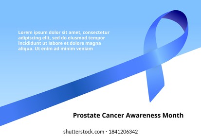 Movember concept vector. Prostate cancer awareness month manner for medical website, app, blog. Blue ribbon is shown.  