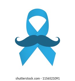 Movember icon. Mustache and blue ribbon as a symbol of struggle with cancer. Vector Illustration.