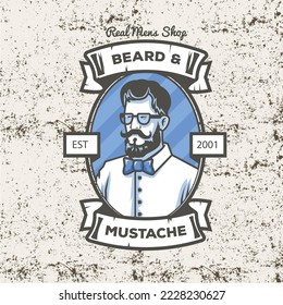 movember logo, saloon logo with grunge texture, beard and mustache no shave movember vector illustration, 