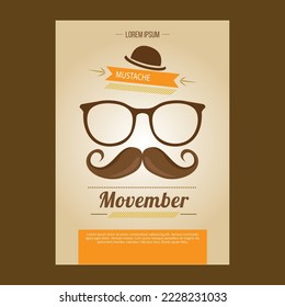 Movember, raise awareness of men's health issues. Vector banner with text, ribbon and moustache. Prostate Cancer awareness. mens day poster design