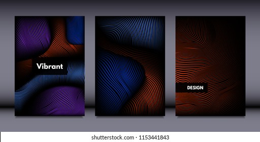 Movement. Abstract Backgrounds. Trendy Wave Lines with Gradient n Futuristic Style. Volume Effect. Distortion of 3d Shapes. Cover Templates Set with Movement for Presentation, Poster, Brochure. EPS.