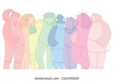 Movement Against Discrimination Inequality, Group Of Different Women. Woman Feminism. International Woman Day. Girls Are Standing, Hugging Together. Teamwork, Togetherness, Friendship. Strong Together