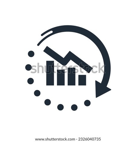 Movement arrow and graph down.Decreased activity, intensity. Vector linear icon isolated on white background.