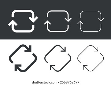 Movement of arrows in the shape of a square or diamond. Symbol of movement or direction, recycling or circulation. Icon of recycling of material or plastic.