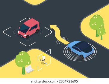 Die Bewegung des Autos unter der Kontrolle von Autopilot, Sensor Scanning Road Ahead für Fahrzeuge.