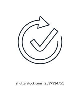 Movement and check mark. Continuous convenience . Vector linear icon isolated on white background.