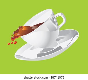 Movement of a cup with a saucer. Vector
