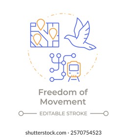 Movement freedom duo tone concept icon. Urban transport, transportation. Navigation, travel. Round two color outline illustration. Abstract vector design. Easy to use in infographic, presentation