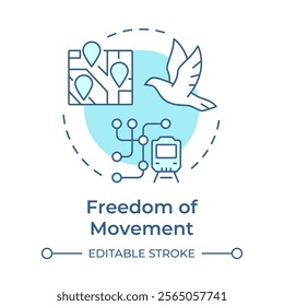 Movement freedom soft blue concept icon. Urban transport, transportation. Navigation, travel. Round shape line illustration. Abstract idea. Graphic design. Easy to use in infographic, presentation