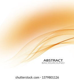 Movement of golden wave lines with shadow on white background