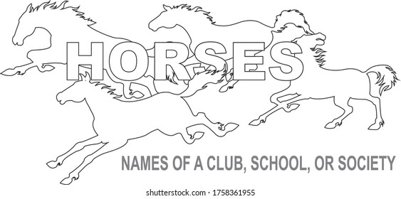 The movement of horses is drawn with lines in the form of a logo and the inscription "horses".
