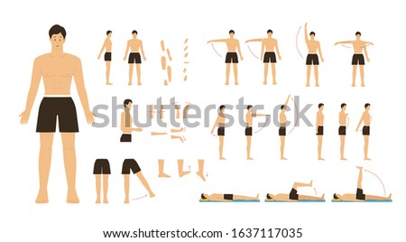 movement of human shoulder arm and leg flat cartoon character design set