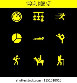 movement icon. 9 movement set with ballet, speed, runer silhouette running fast and accelerator vector icons for web and mobile app