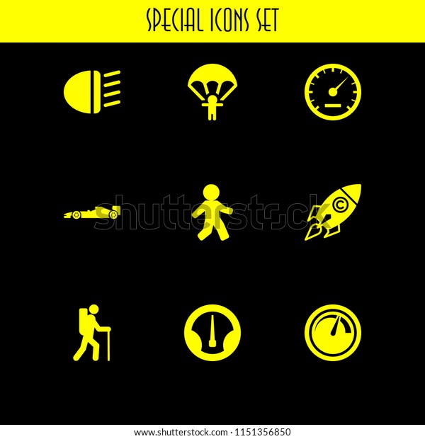 movement icon. 9 movement\
set with speed, walk, car lights and jump vector icons for web and\
mobile app