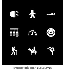 movement icon. 9 movement set with walk, car lights, speed and accelerator vector icons for web and mobile app