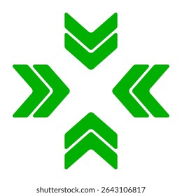 Movement icon. Outlined chevrons arranged outward in cross pattern. Symbolizes expansion, transfer, or directional flow in design interfaces.