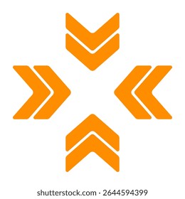 Movement icon. Outlined chevrons arranged outward in cross pattern. Symbolizes expansion, transfer, or directional flow in design interfaces.