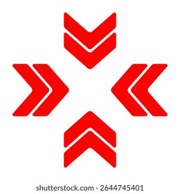 Movement icon. Outlined chevrons arranged outward in cross pattern. Symbolizes expansion, transfer, or directional flow in design interfaces.