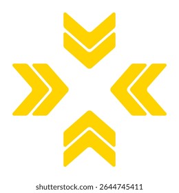 Movement icon. Outlined chevrons arranged outward in cross pattern. Symbolizes expansion, transfer, or directional flow in design interfaces.